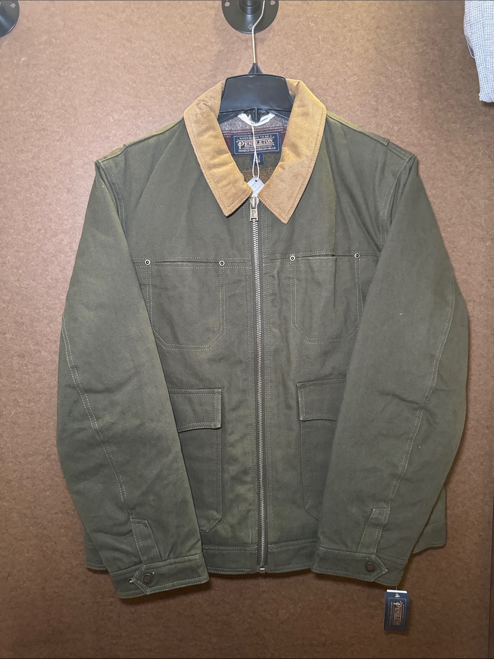 Pendleton Olive Canvas Field Jacket with Tan Corduroy Collar